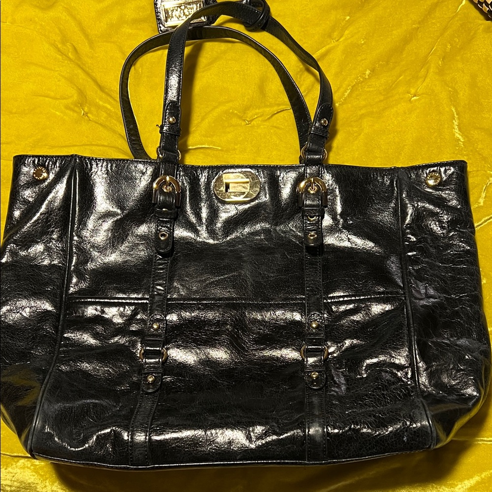 Badgley Mischka Navy Blue Leather Tote Bag